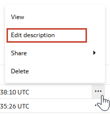 Menu a tre punti Azioni aperto per lo schema con Modifica descrizione evidenziata