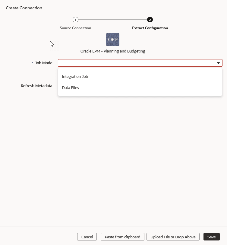 Crea connessione EPM configurazione estrazione
