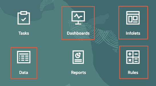 Passare a Dashboard, Infolet, Moduli o Regole