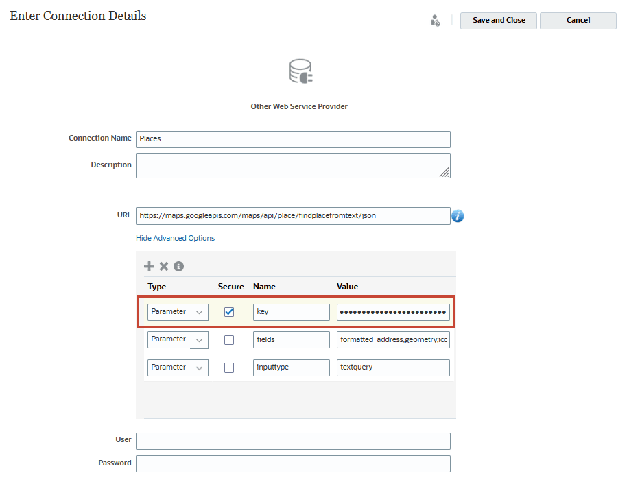 Parametro chiave API