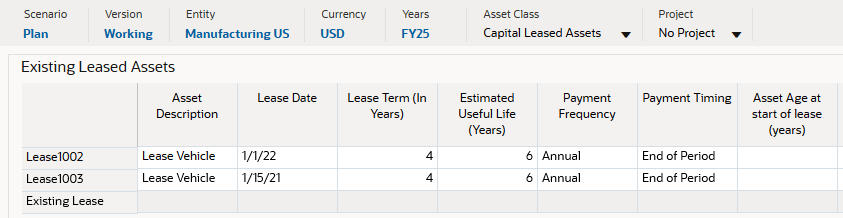 Cespiti in leasing esistenti