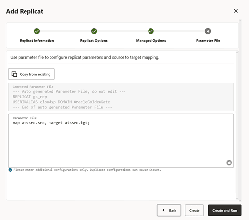 Specificare i valori MAP e TARGET nel file dei parametri Replicat.