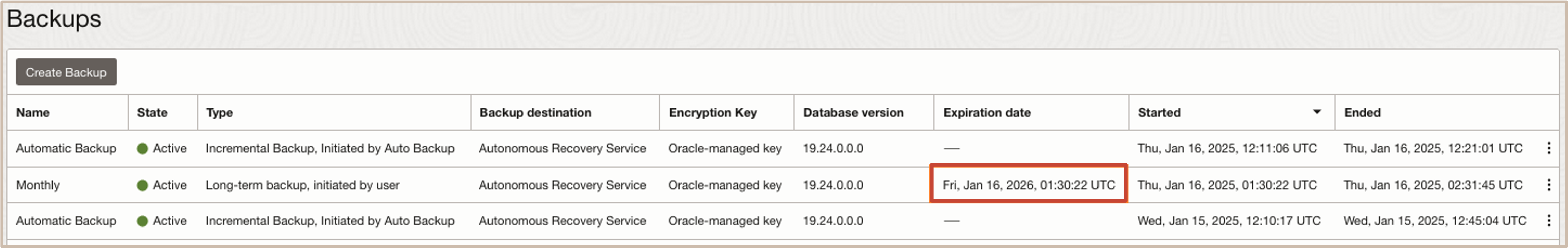 Immagine che mostra la cronologia del backup con ltr