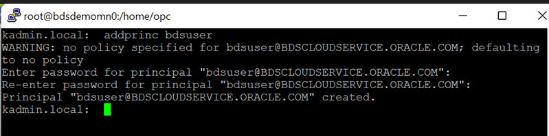 Esegui comando addprinc