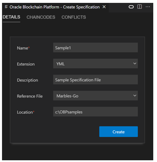Creare un file di specifica