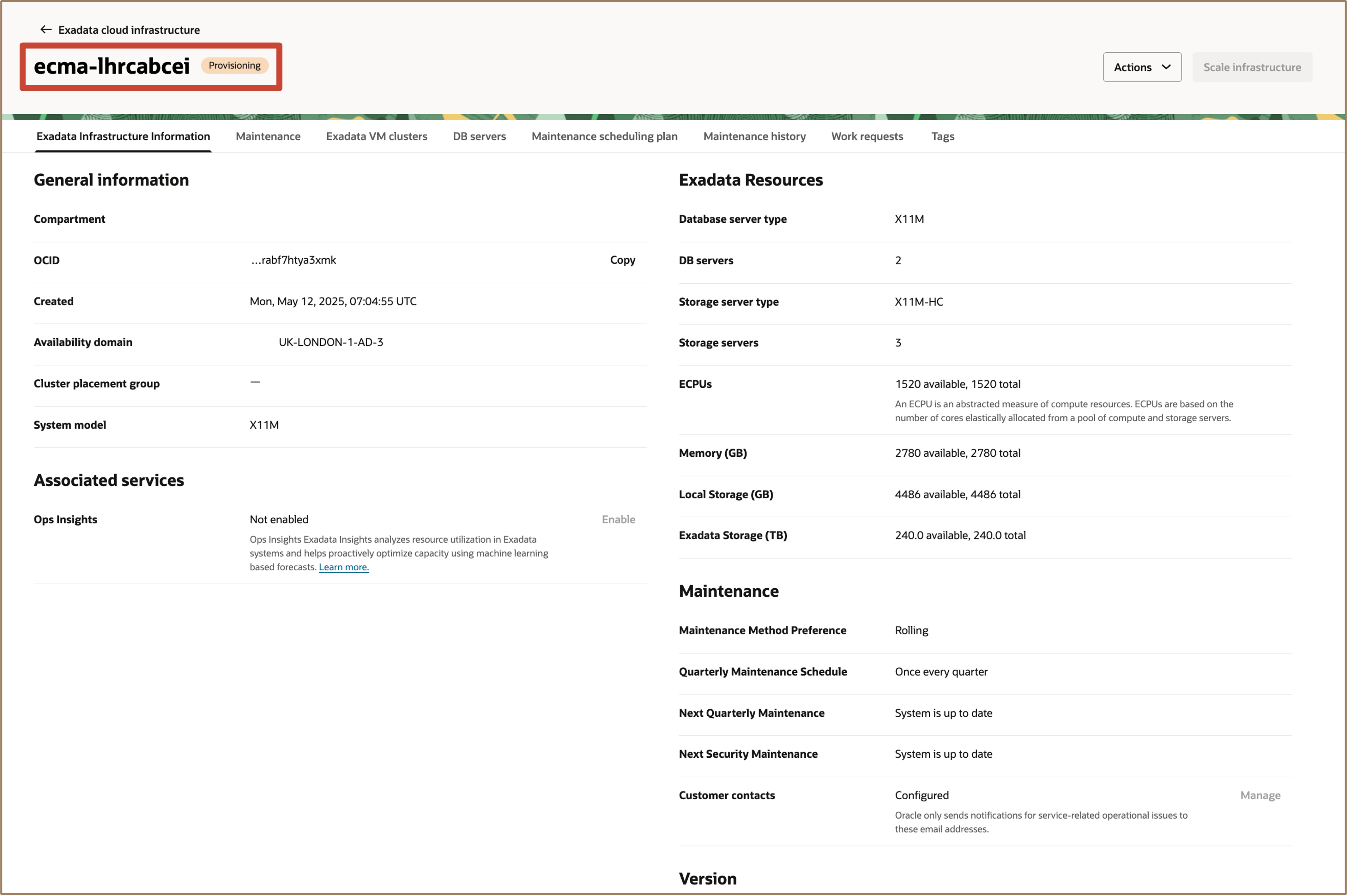 Immagine che mostra il provisioning della nuova infrastruttura