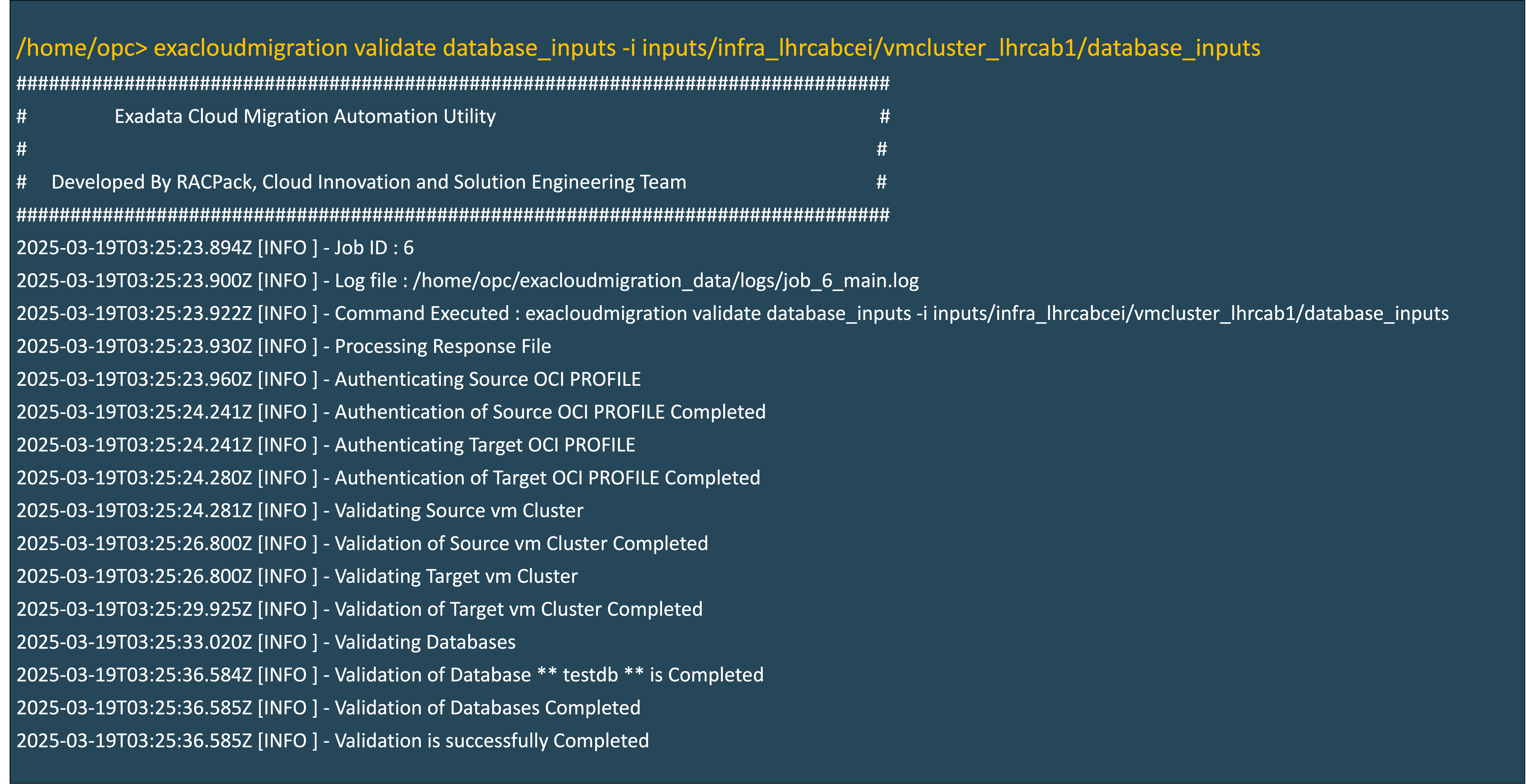 Immagine che mostra la convalida del database