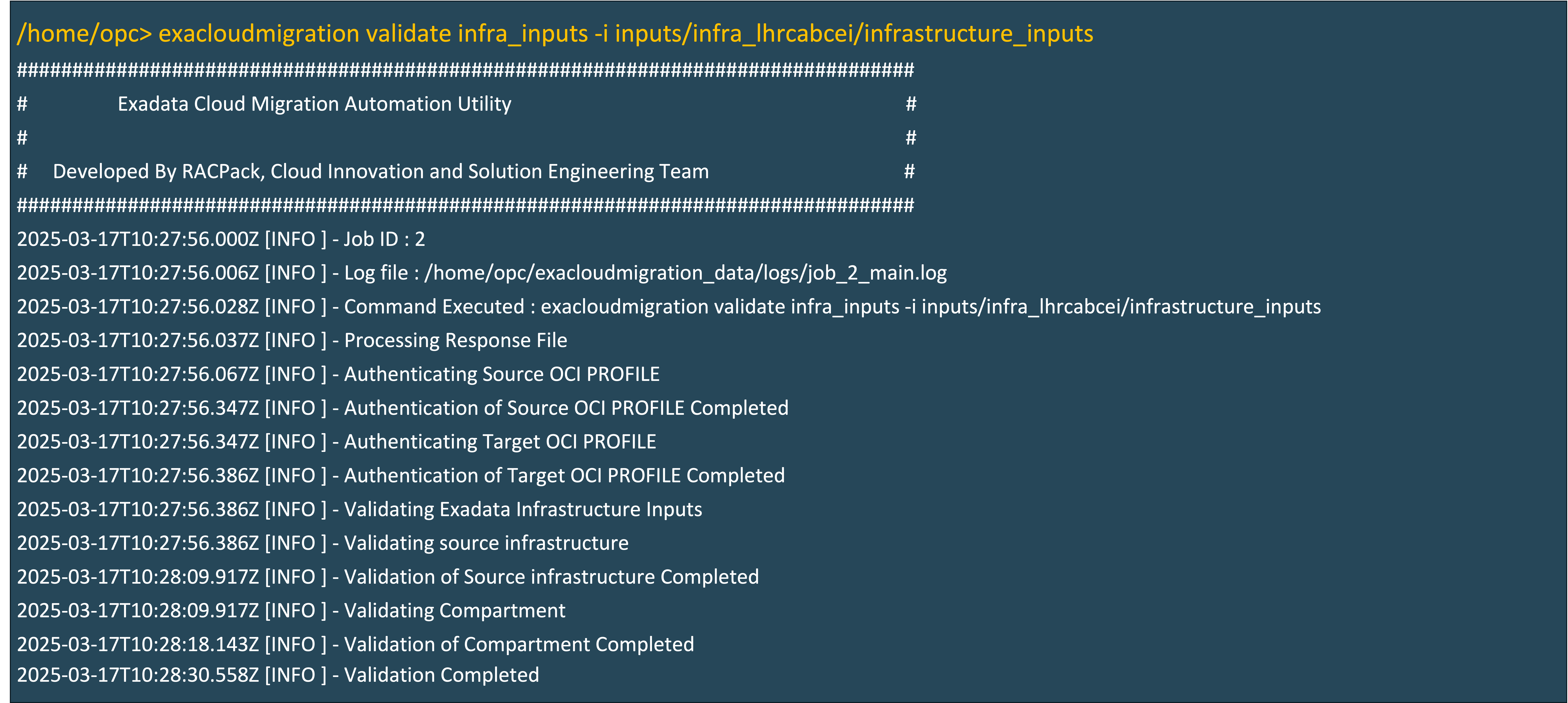 Immagine che mostra il file del modello di input dell'infrastruttura di convalida