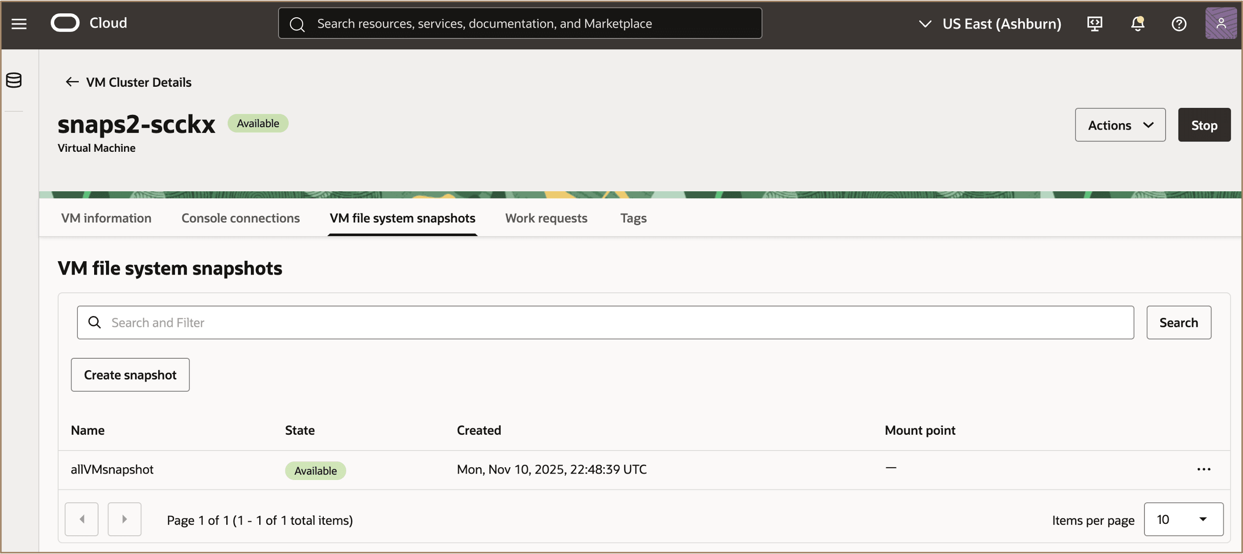 Immagine che mostra che la virtual machine è in stato disponibile