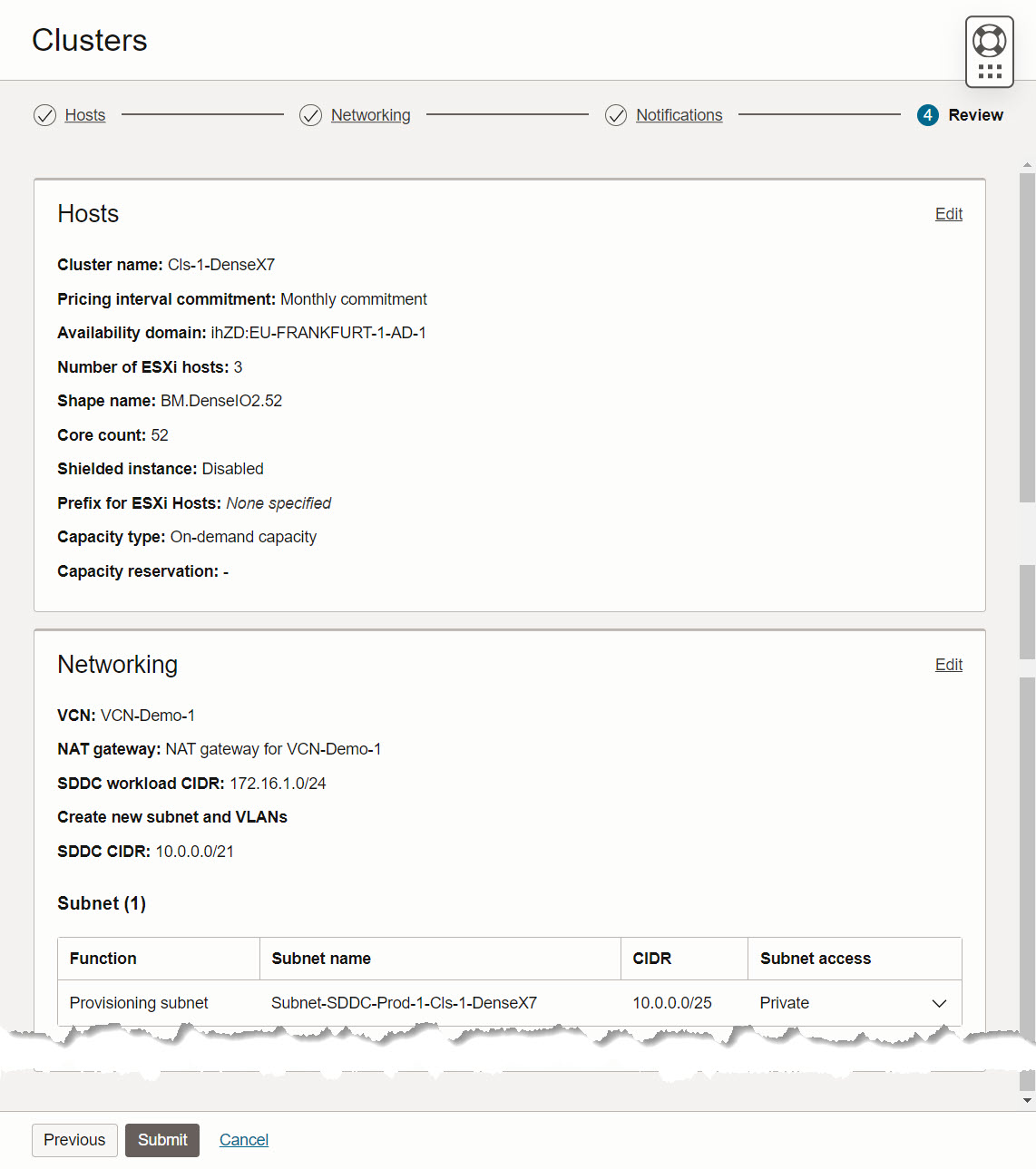 Creare un data center definito dal software Oracle Cloud VMware ...