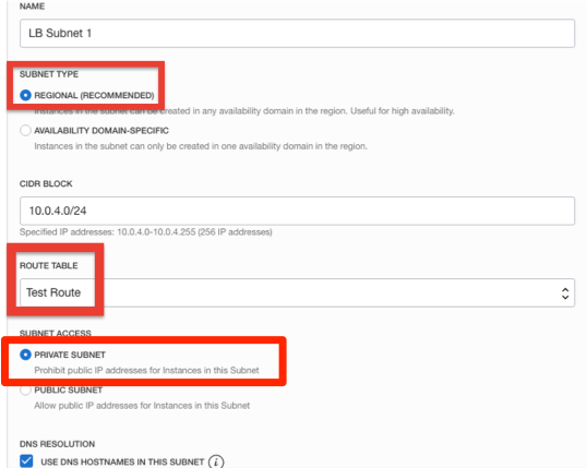 Crea subnet