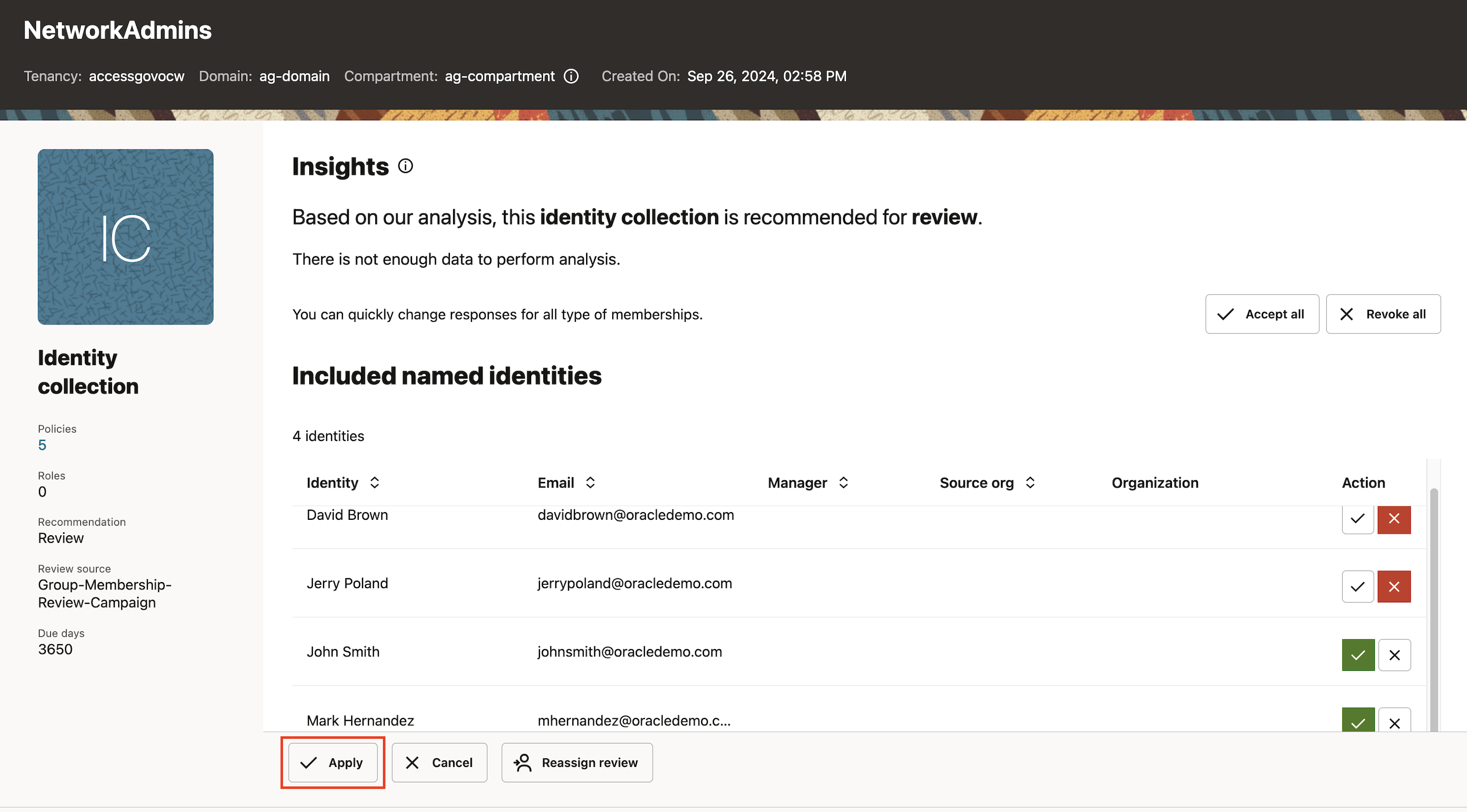 Home page Access Governance
