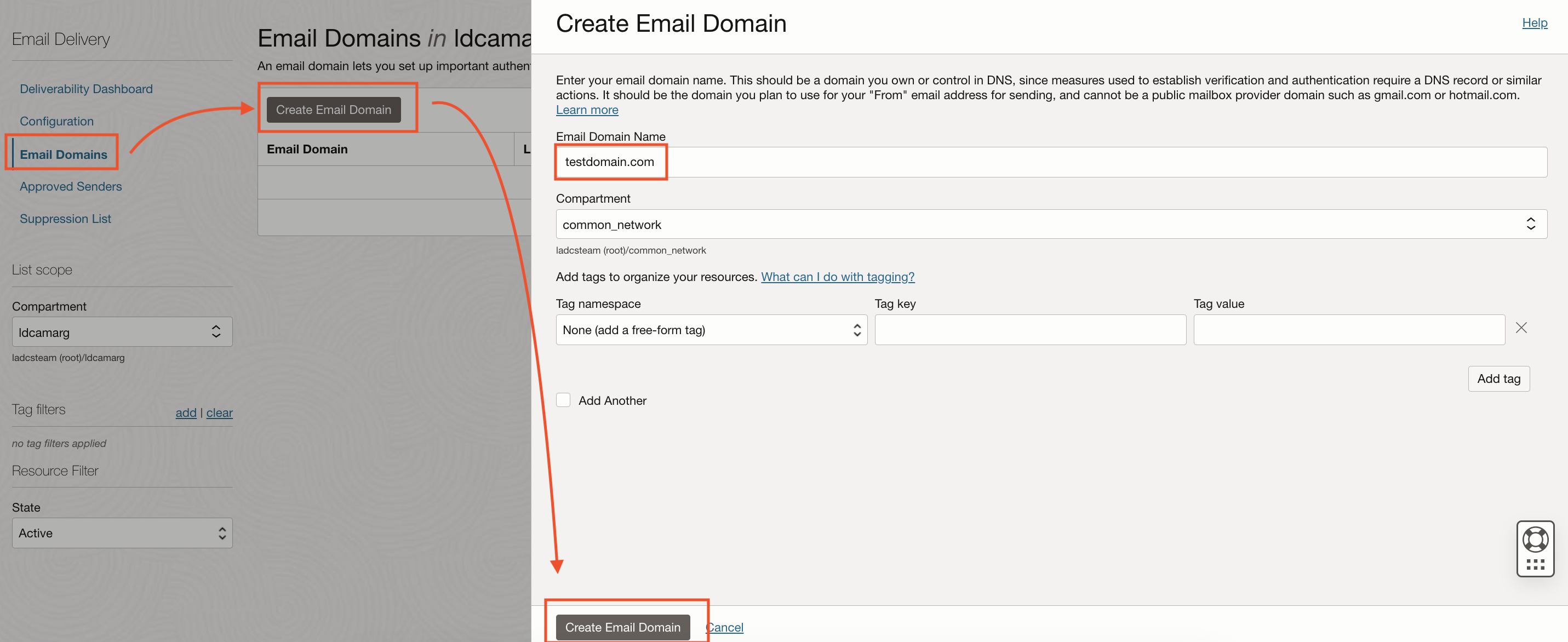Crea dominio email