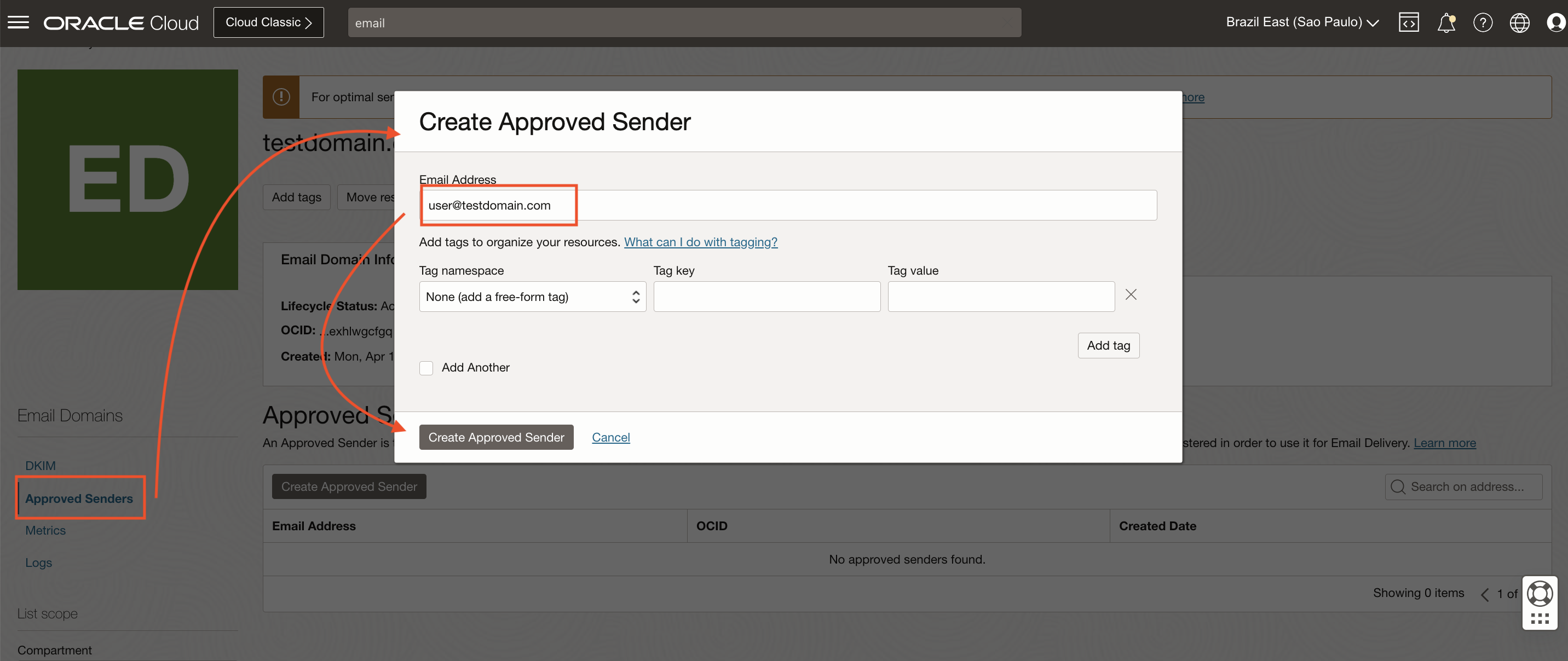 Configurazione di un mittente approvato