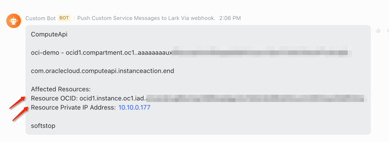 Messaggio di notifica Lark