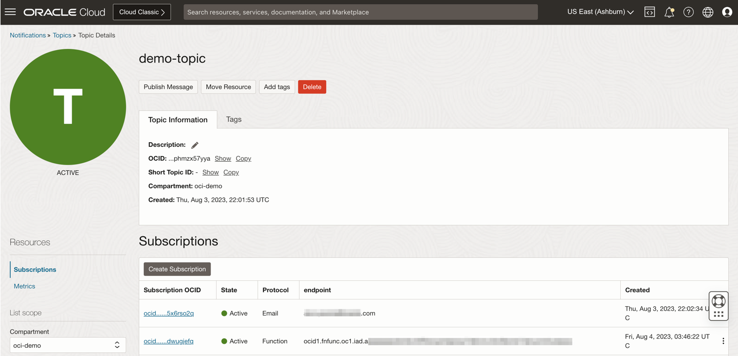 Iscrizione alla notifica creata
