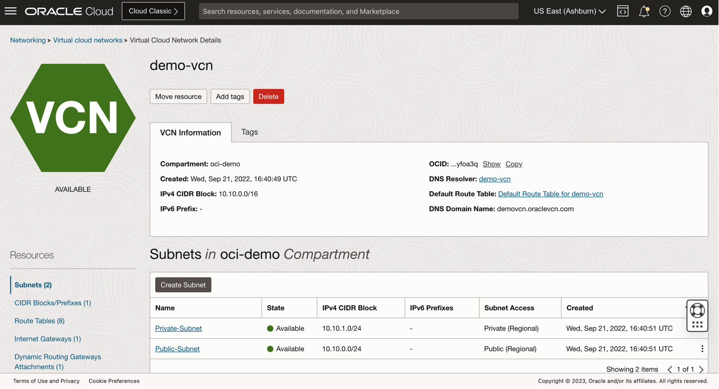 Rete virtuale creata con una subnet