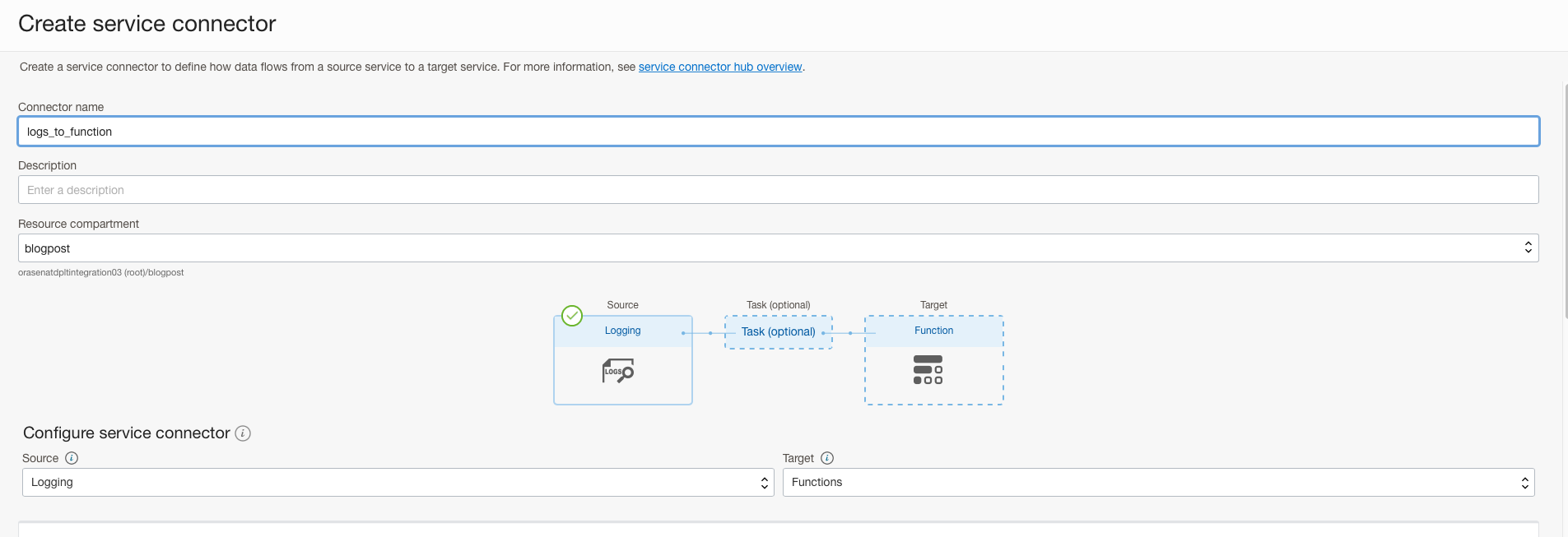 Finestra Crea connettore servizio