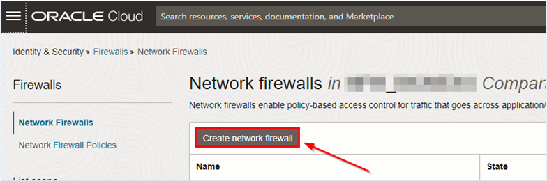 Fare clic sul pulsante Crea firewall di rete per iniziare