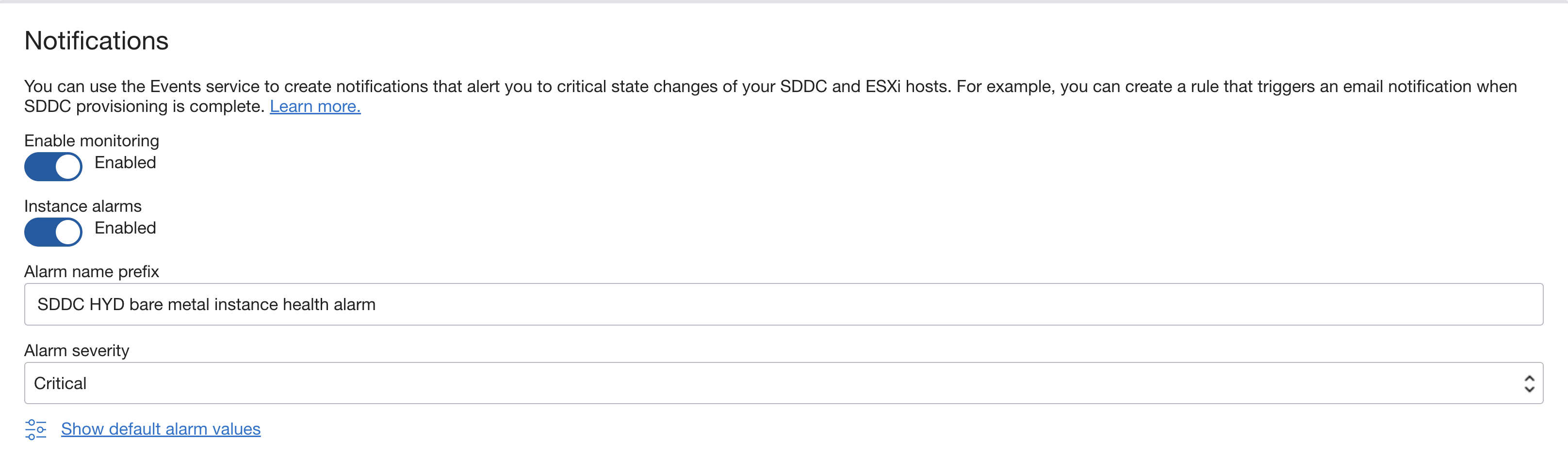 Modifica notifica soluzione SDDC