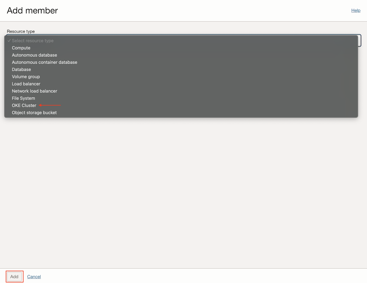 Aggiungi cluster OKE in standby