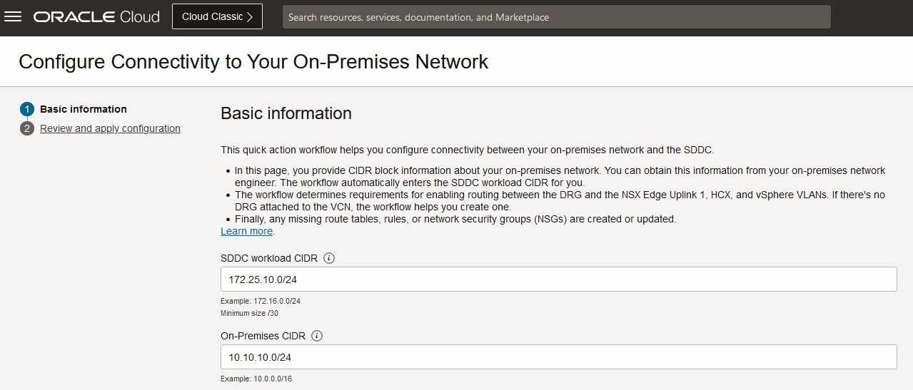 Oracle Cloud VMWare Solution SDDC On=Connettività guidata per il segmento di overlay NSX-T Aggiungi host a schema DR