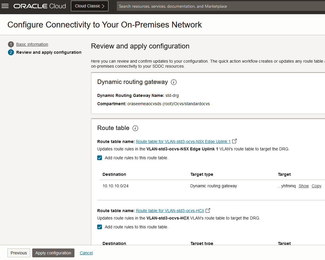 Oracle Cloud VMWare Solution SDDC On=Connettività guidata per il segmento di overlay NSX-T Aggiungi host a schema DR