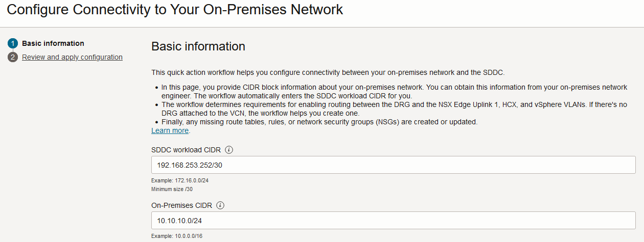 Oracle Cloud VMWare Solution SDDC On=Connettività guidata per l'IP del servizio DNS Aggiungi host a schema DR