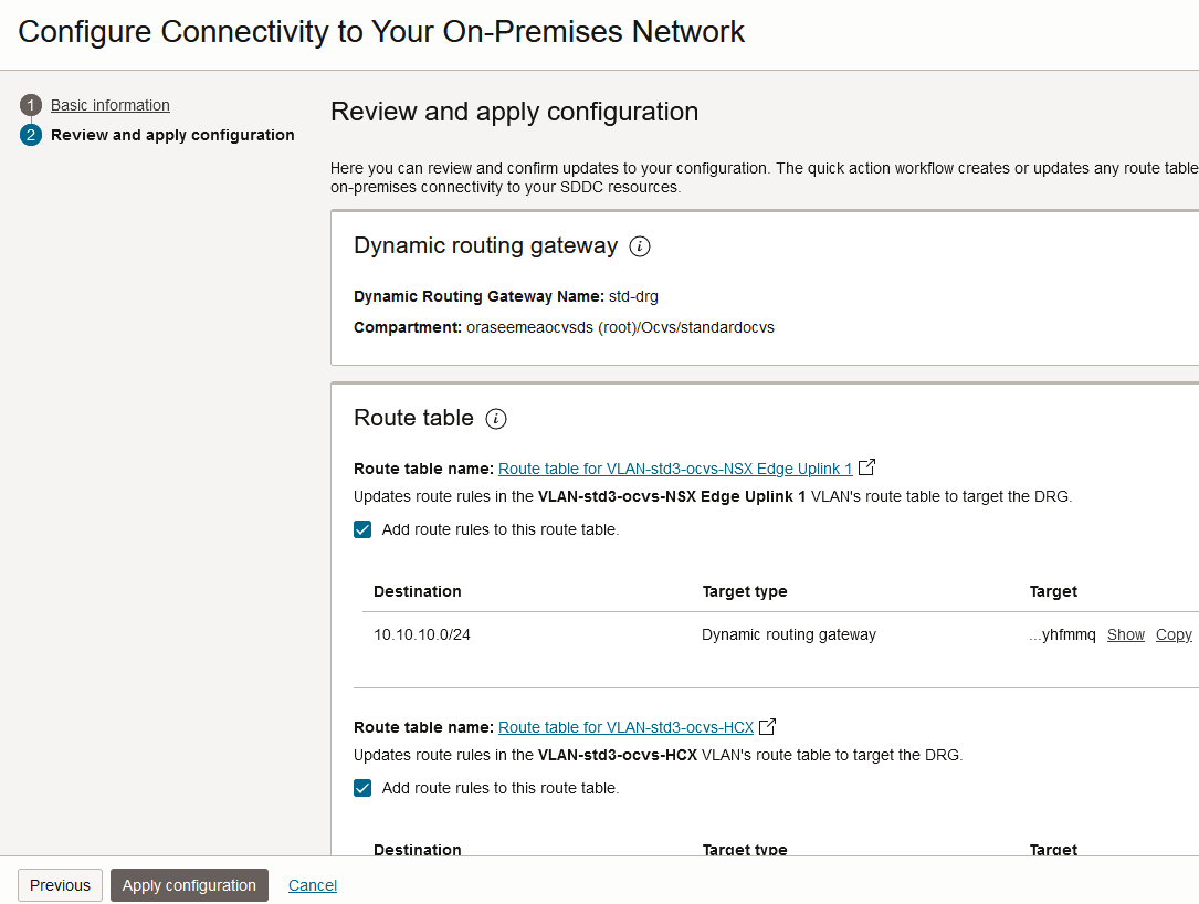 Oracle Cloud VMWare Solution SDDC On=Connettività guidata per l'IP del servizio DNS Aggiungi host a schema DR