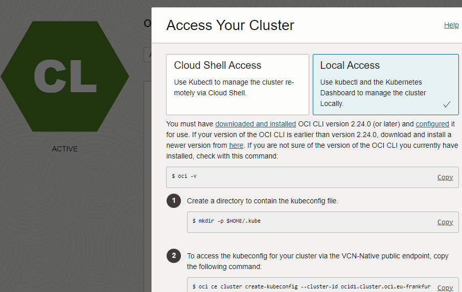 Cluster di accesso OKE OCI