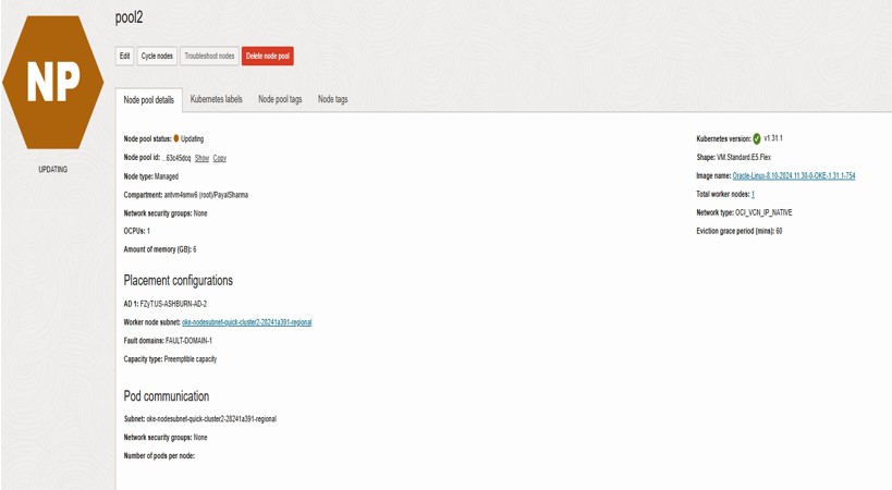 Nodepool su richiesta in stato di aggiornamento