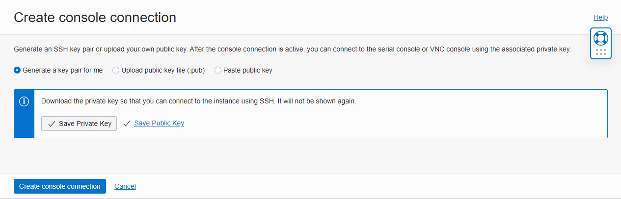 Genera una nuova coppia chiavi per la connessione console