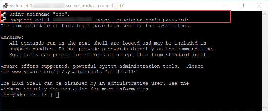 SSH nell'host ESXi utilizzando la password impostata