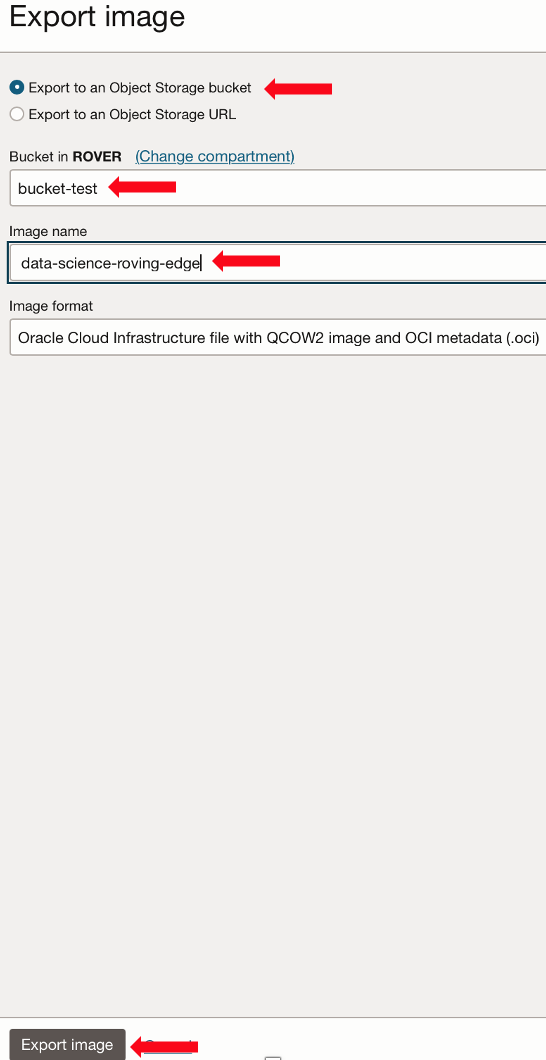 Esporta immagine in un bucket di storage degli oggetti Immagine 7