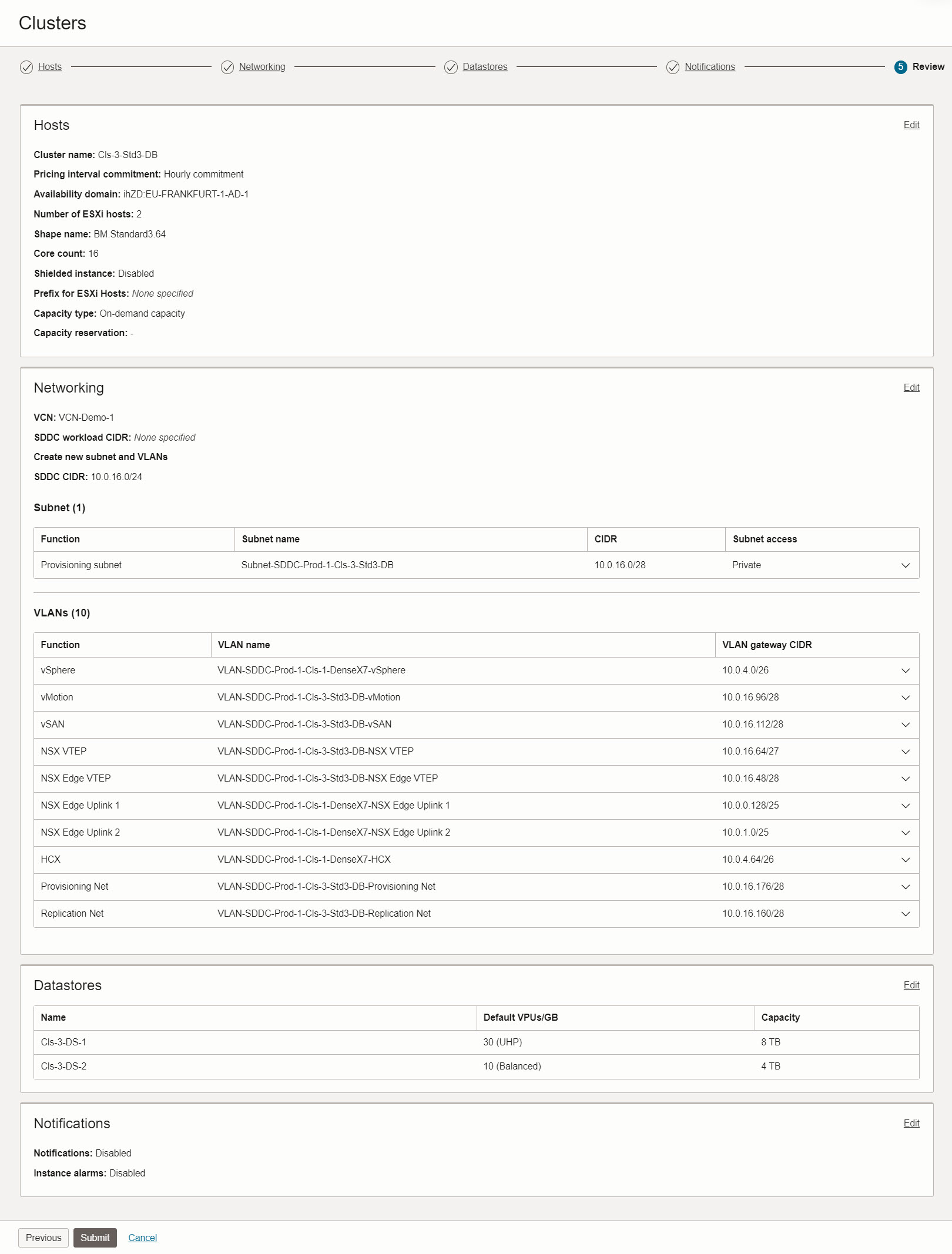 Pagina Crea cluster - Revisione