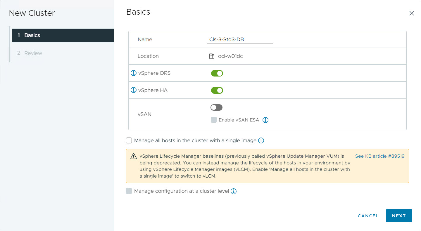 Aggiungi cluster - Informazioni di base