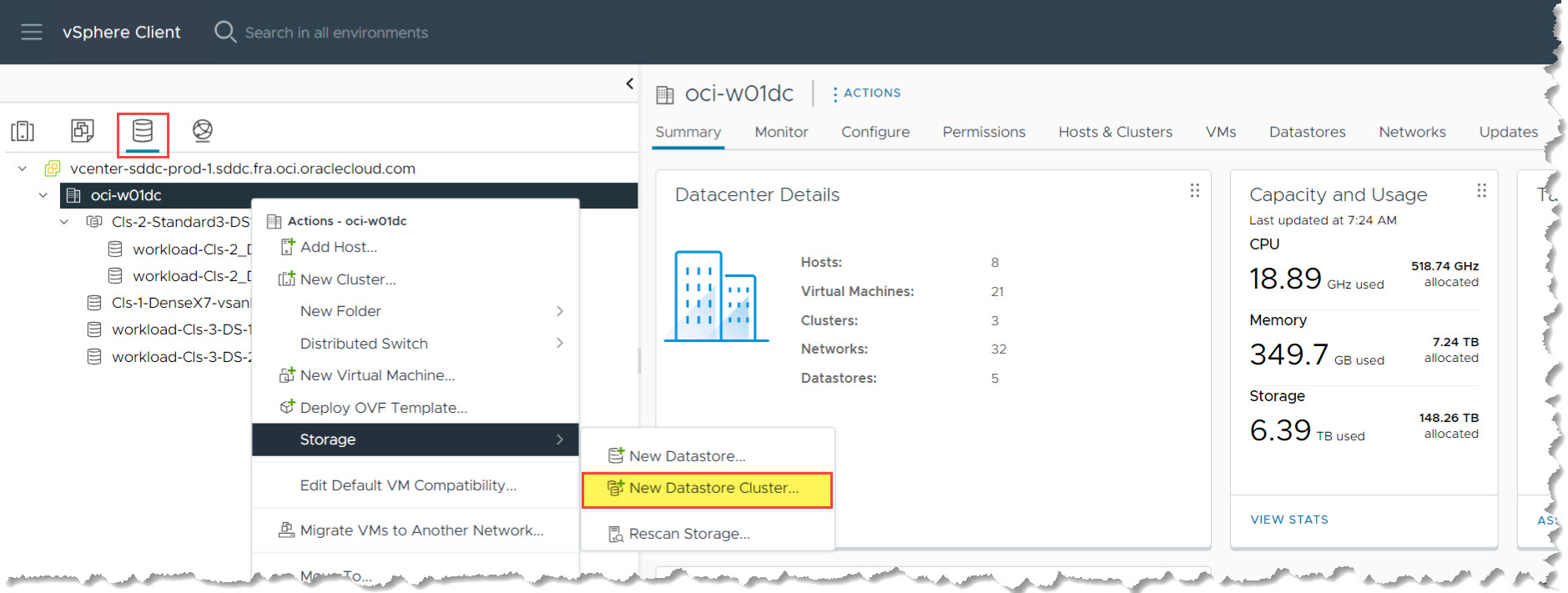 Crea nuovo cluster datastore