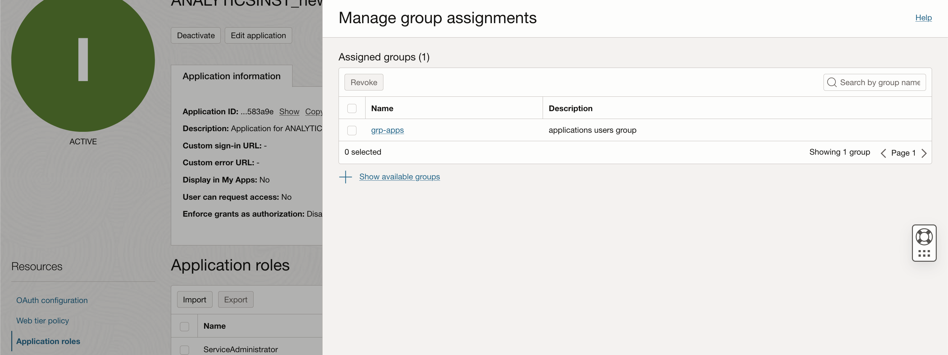 Ruolo applicazione Oracle Analytics Cloud