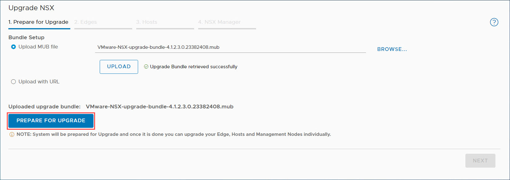 Prepara per l'upgrade NSX