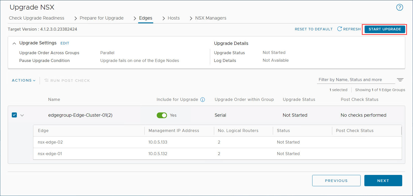 Avvio aggiornamento bordi NSX
