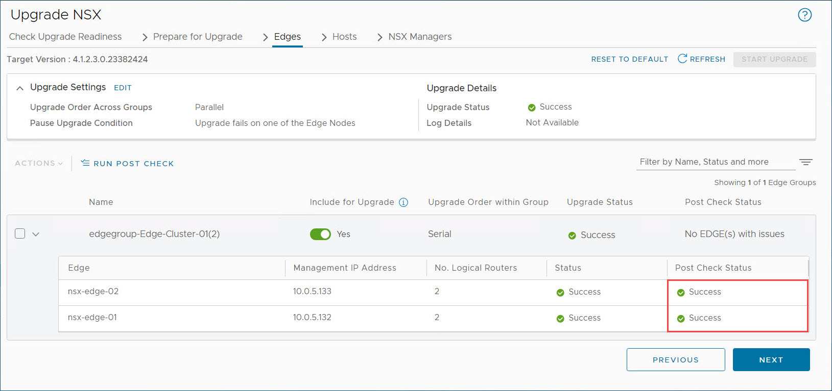 Aggiornamento bordi NSX completato