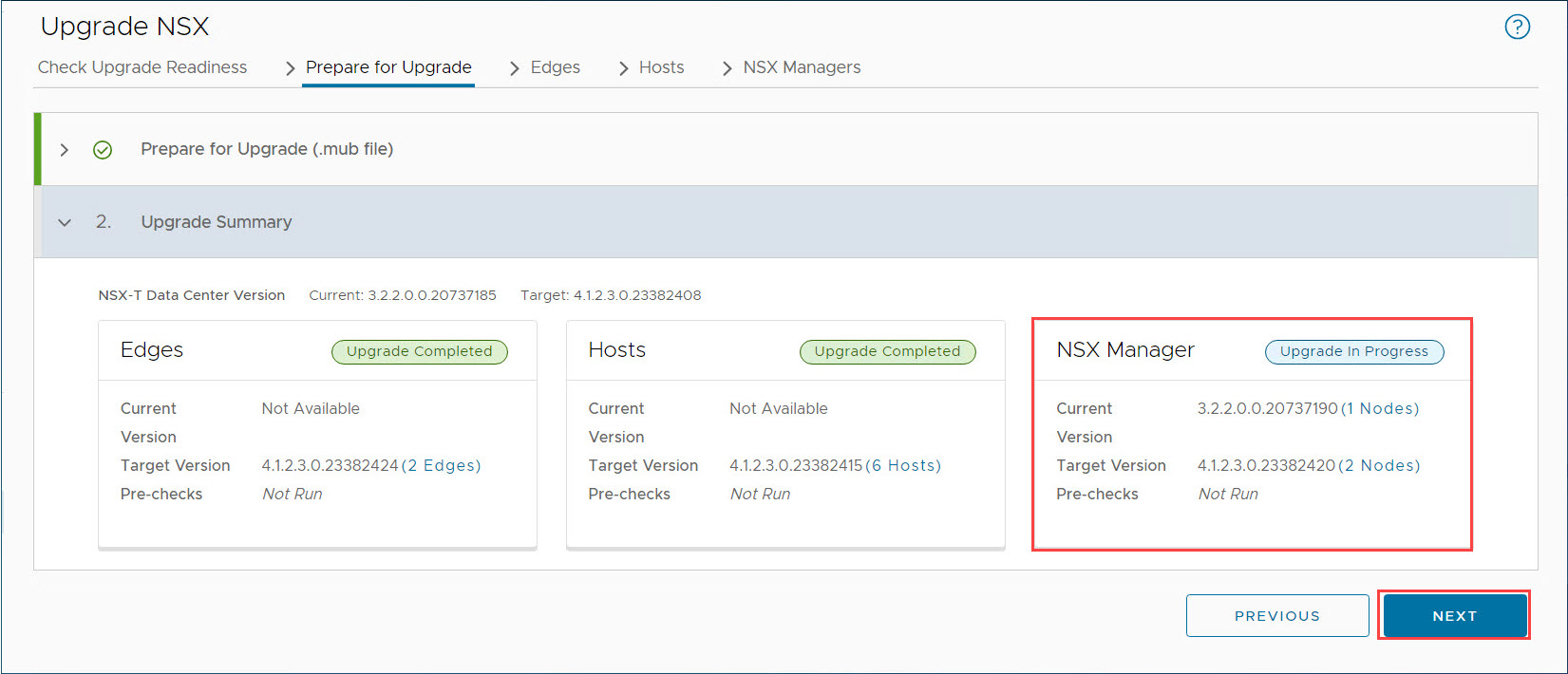 Aggiornamento di NSX Manager - Continua