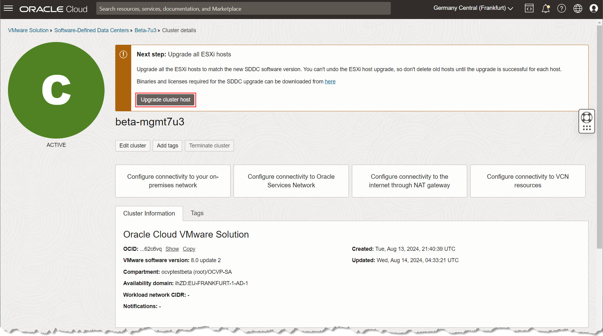 Upgrade host cluster