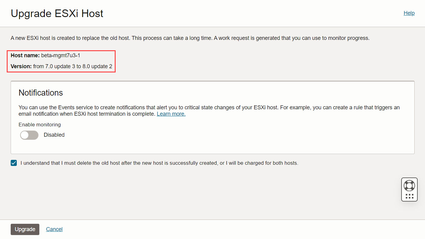 Opzioni dell'host di aggiornamento ESXi
