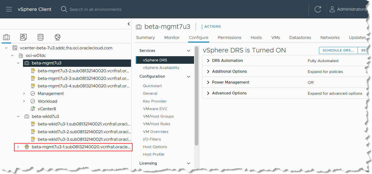 Host in modalità manutenzione e fuori dal cluster