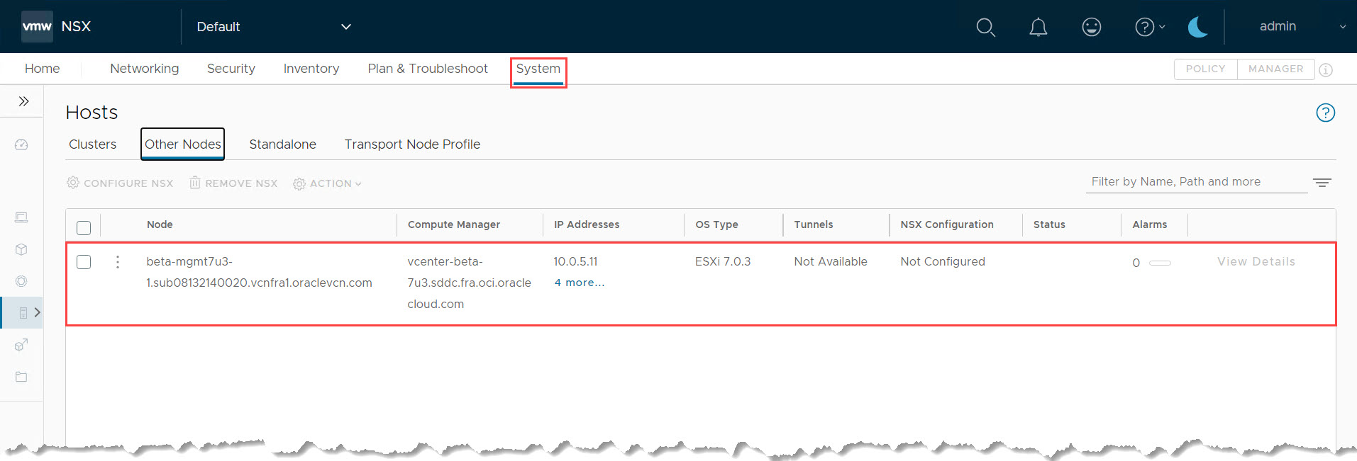Configurazione NSX rimossa dal vecchio host