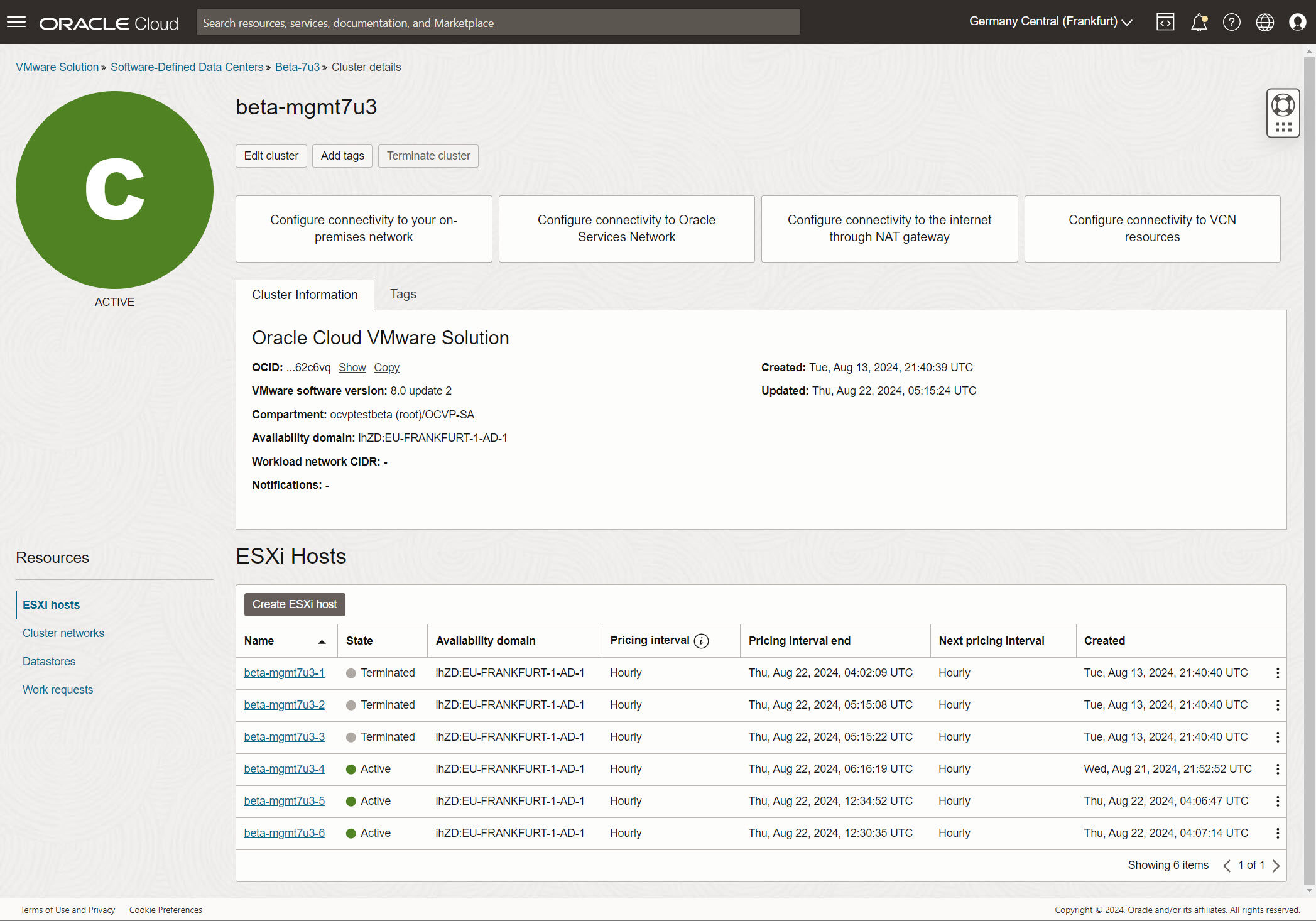Aggiornamento del cluster di gestione completato