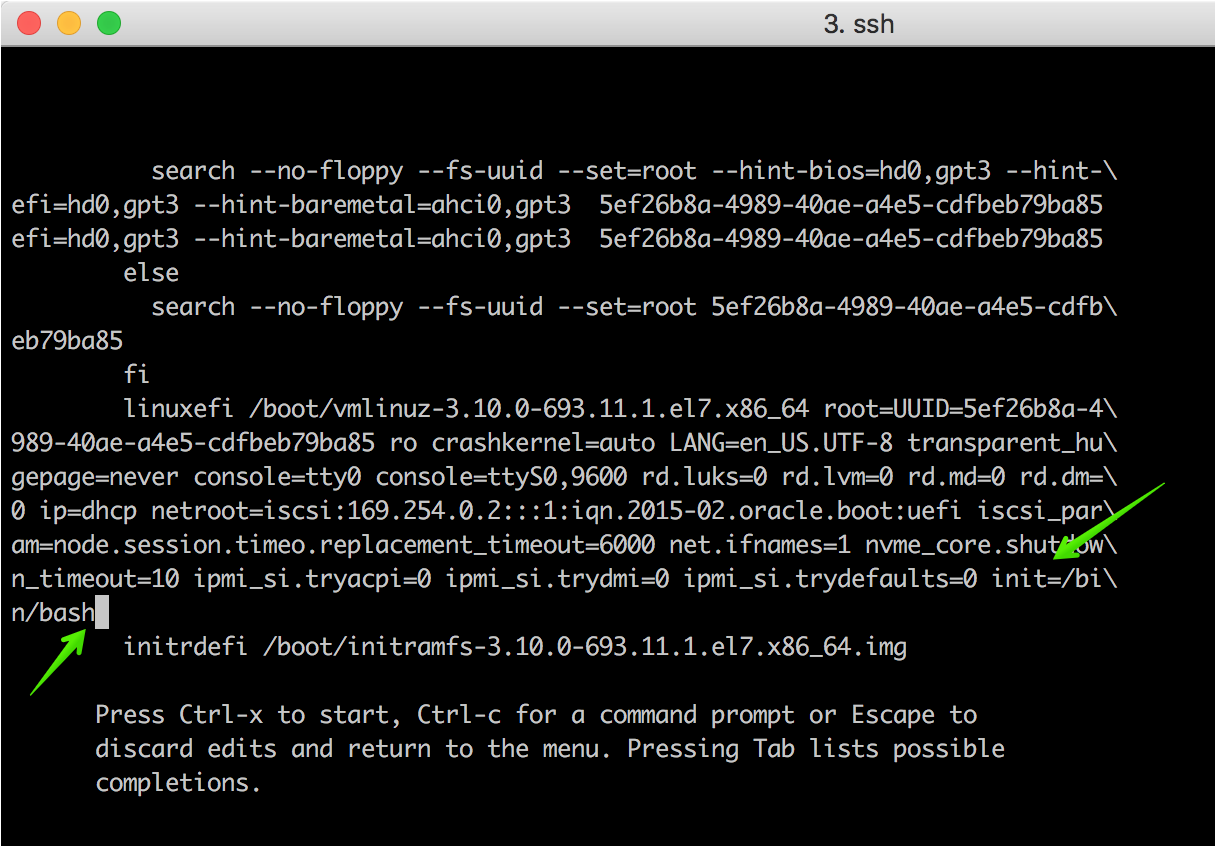 Oracle Linux 7インスタンスへのsshアクセスのリカバリ