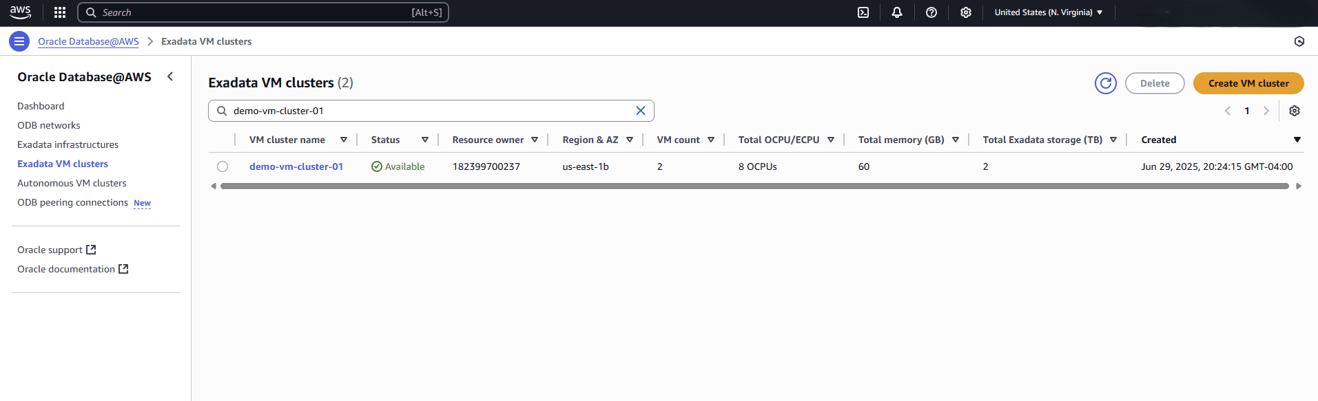 このスクリーンショットは、Exadata VMクラスタの作成の最終部分を示しています。
