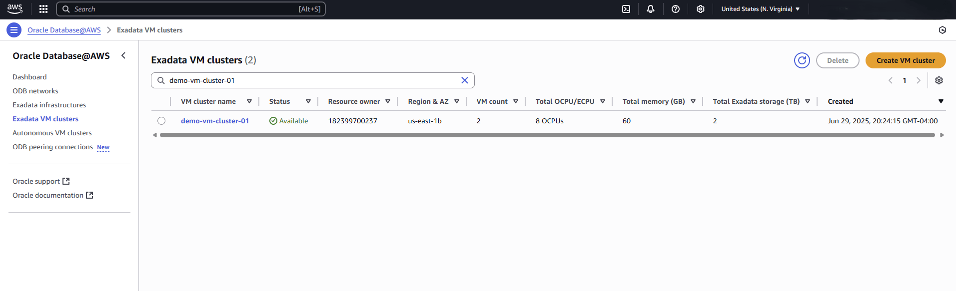 このスクリーンショットは、Exadata VMクラスタの作成の最後の部分を示しています。